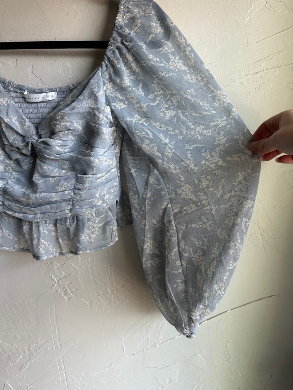 Alter’d State Blue Floral Ruched Milkmaid Blouse Cottagecore Coquette Top S - Picture 8 of 12